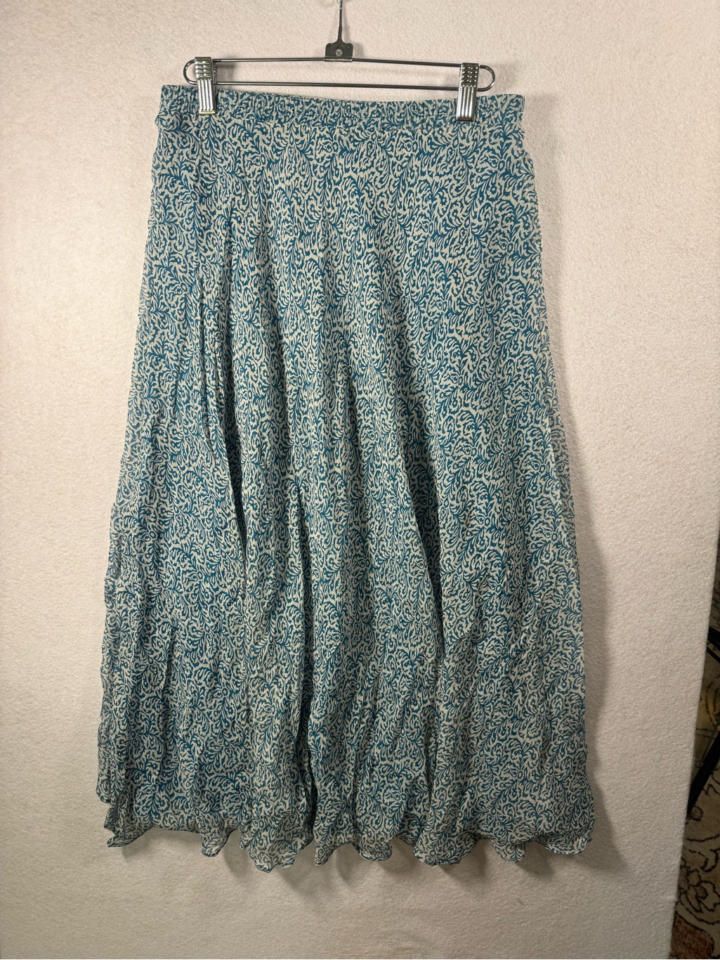 Coldwater Creek Teal And White Paisley Maxi Skirt